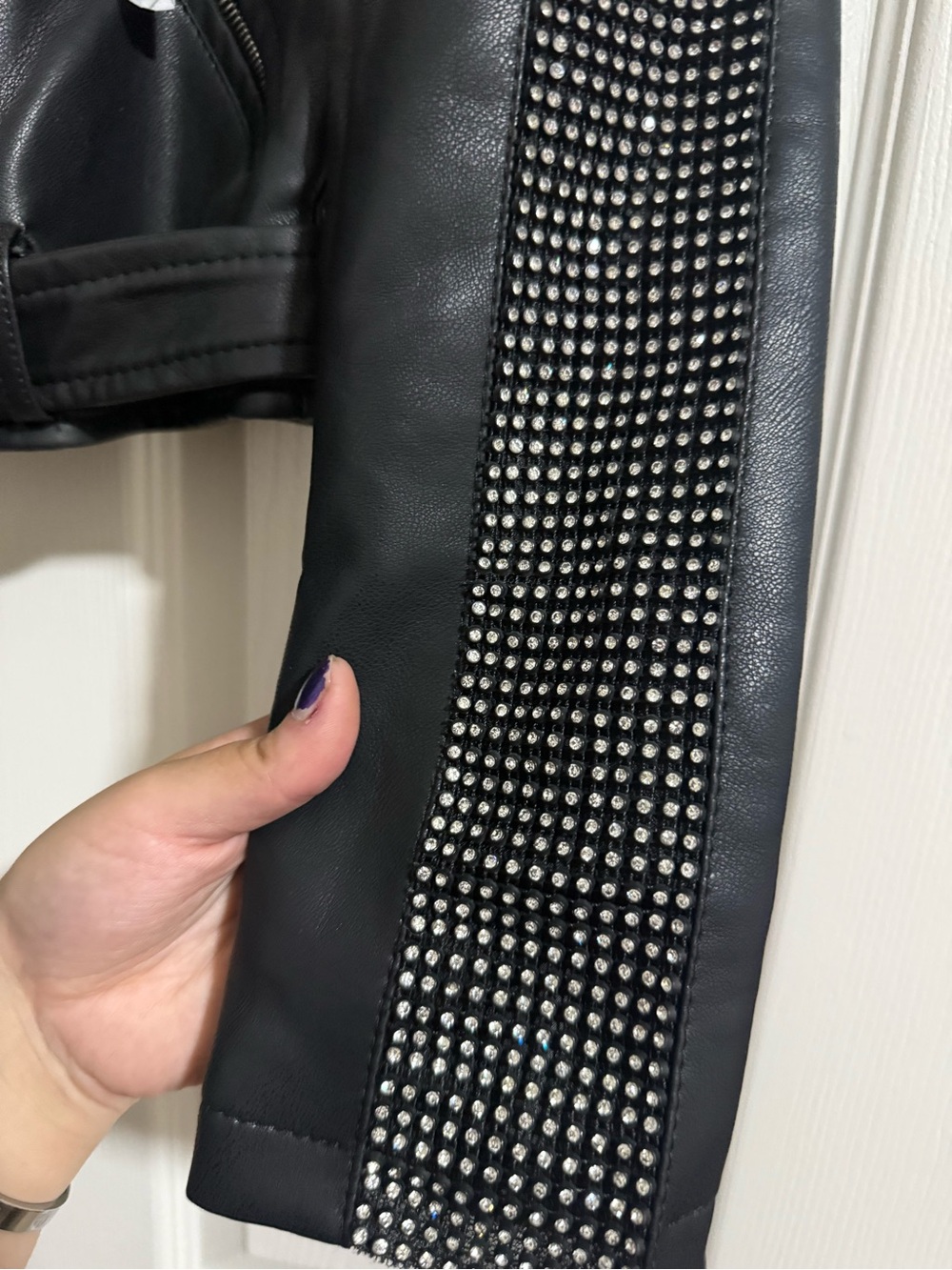 NWT Black Leather Rhinestone Jacket - Picture 4 of 5